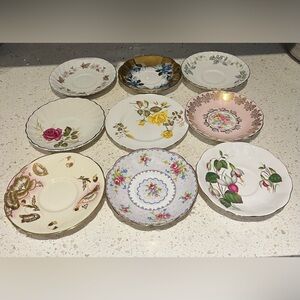 Floral Patterned Porcelain Saucer Set Of Nine